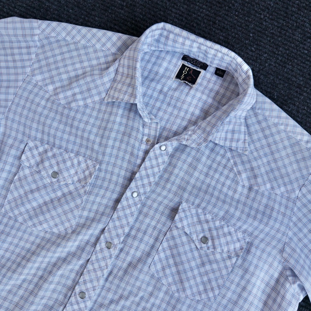 Holt Western Pearl Snap Shirt Mens 16-16.5 Plaid Short Sleeve Vintage